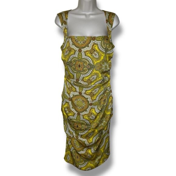Vintage Y2K Nicole Miller Silk Dress Square Neck Sleeveless Ruching Women 10 - Picture 1 of 14